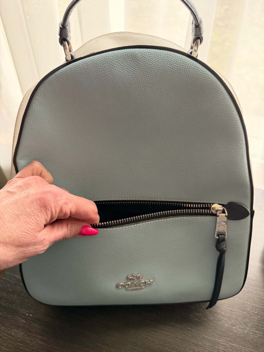 Coach Pebbled Leather Dome Backpack and wallet in Light Blue and Dark Blue Trim - Picture 1 of 7